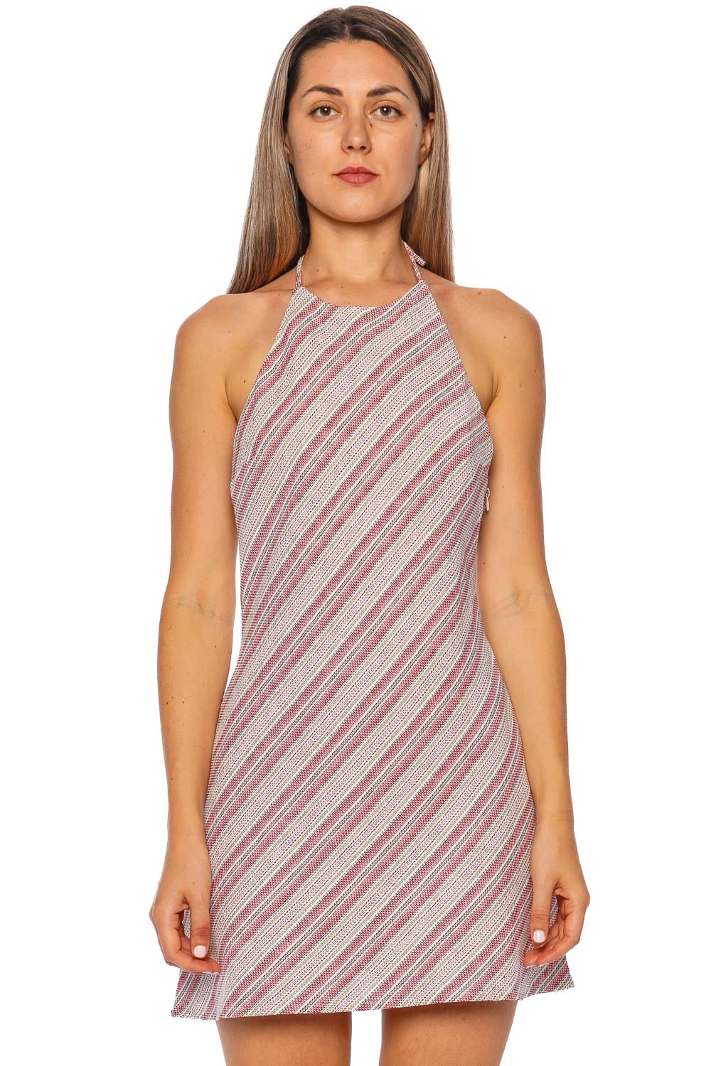 Faithfull The Brand Juan Striped Linen Halter Mini Dress