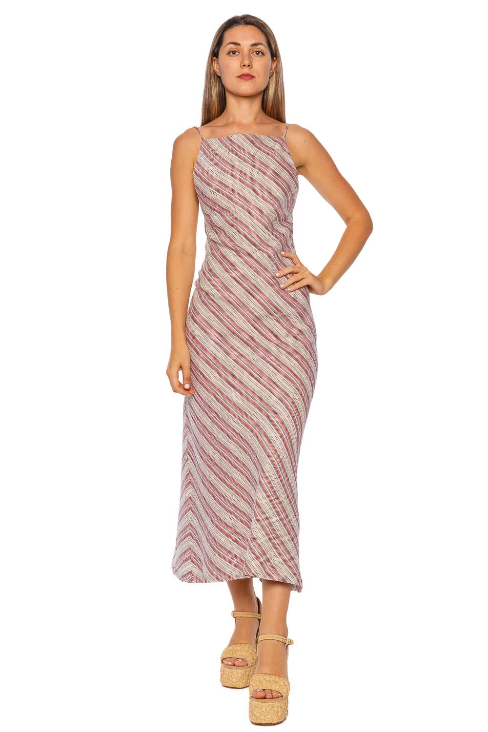 Faithfull The Brand Lison Watermelon Stripe Linen Midi Dress