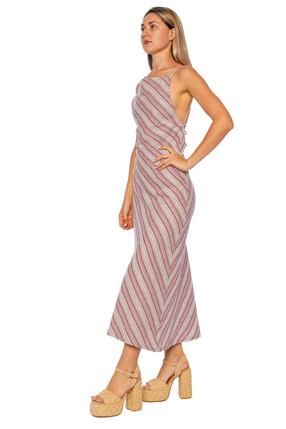 Faithfull The Brand Lison Watermelon Stripe Linen Midi Dress