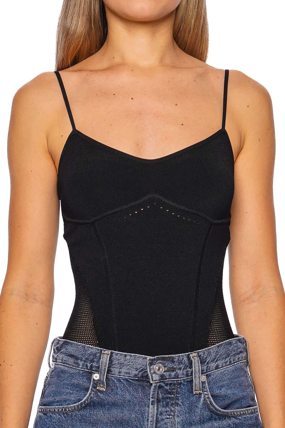 Fleur Du Mal Black Knit Underbust Cami Bodysuit