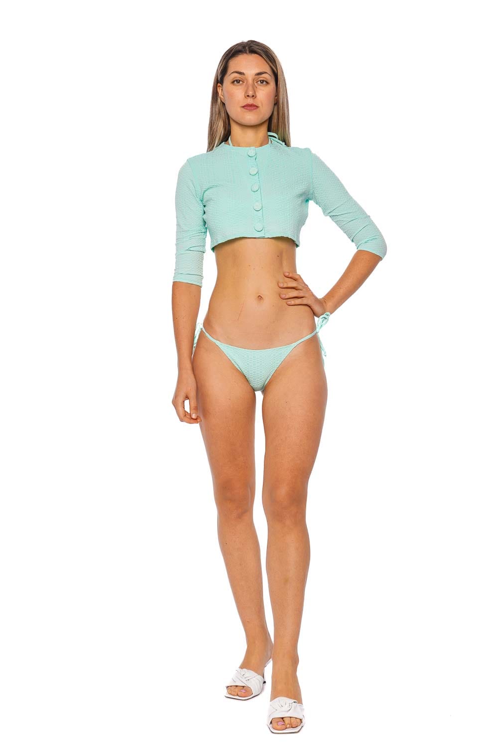 Lisa Marie Fernandez Seafoam Seersucker Cardigan Cover Up
