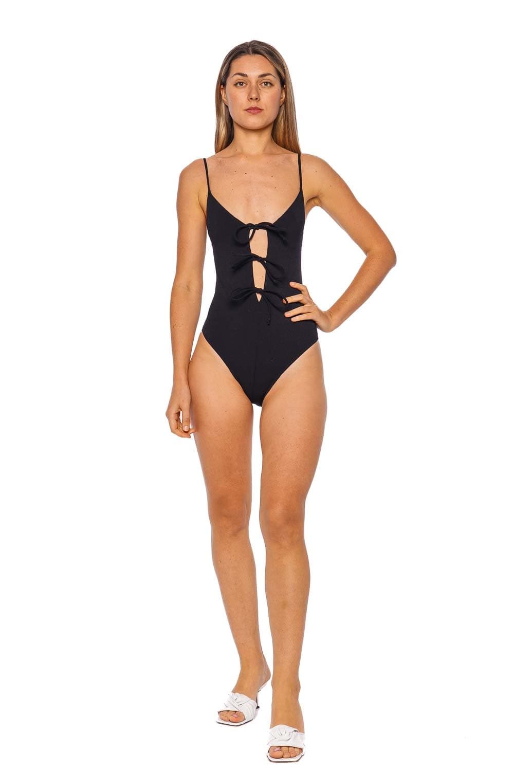 Lisa Marie Fernandez Black Crepe Three Tie Maillot