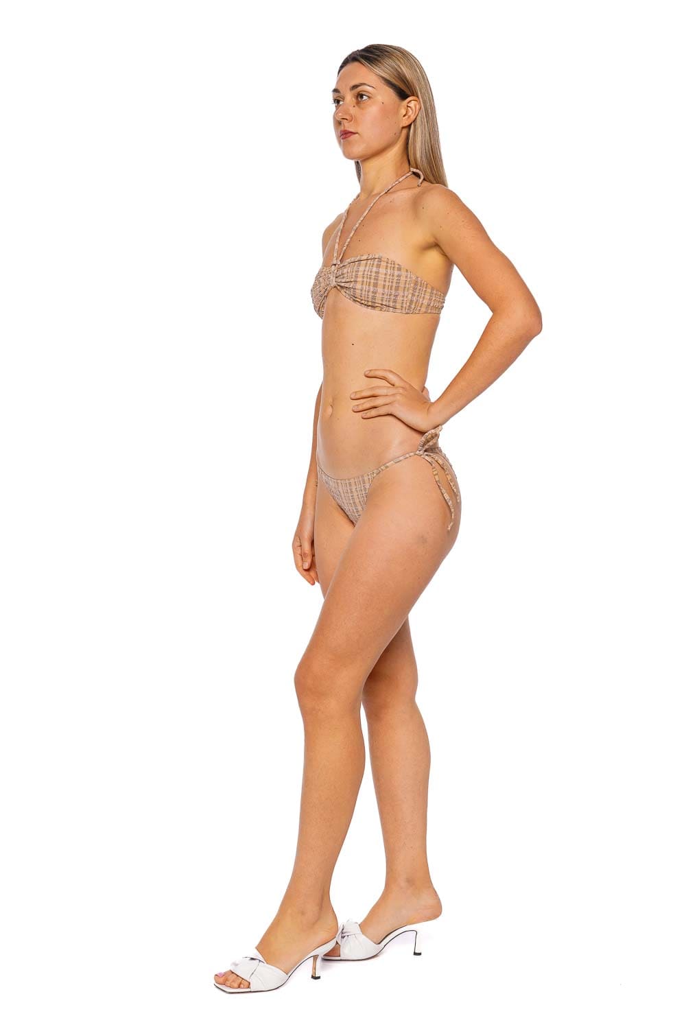 Lisa Marie Fernandez Neutral Striped Bandeau String Bikini Set