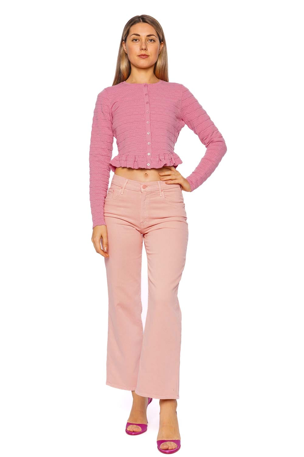 Rogan Knit Cropped Cardigan in Pink