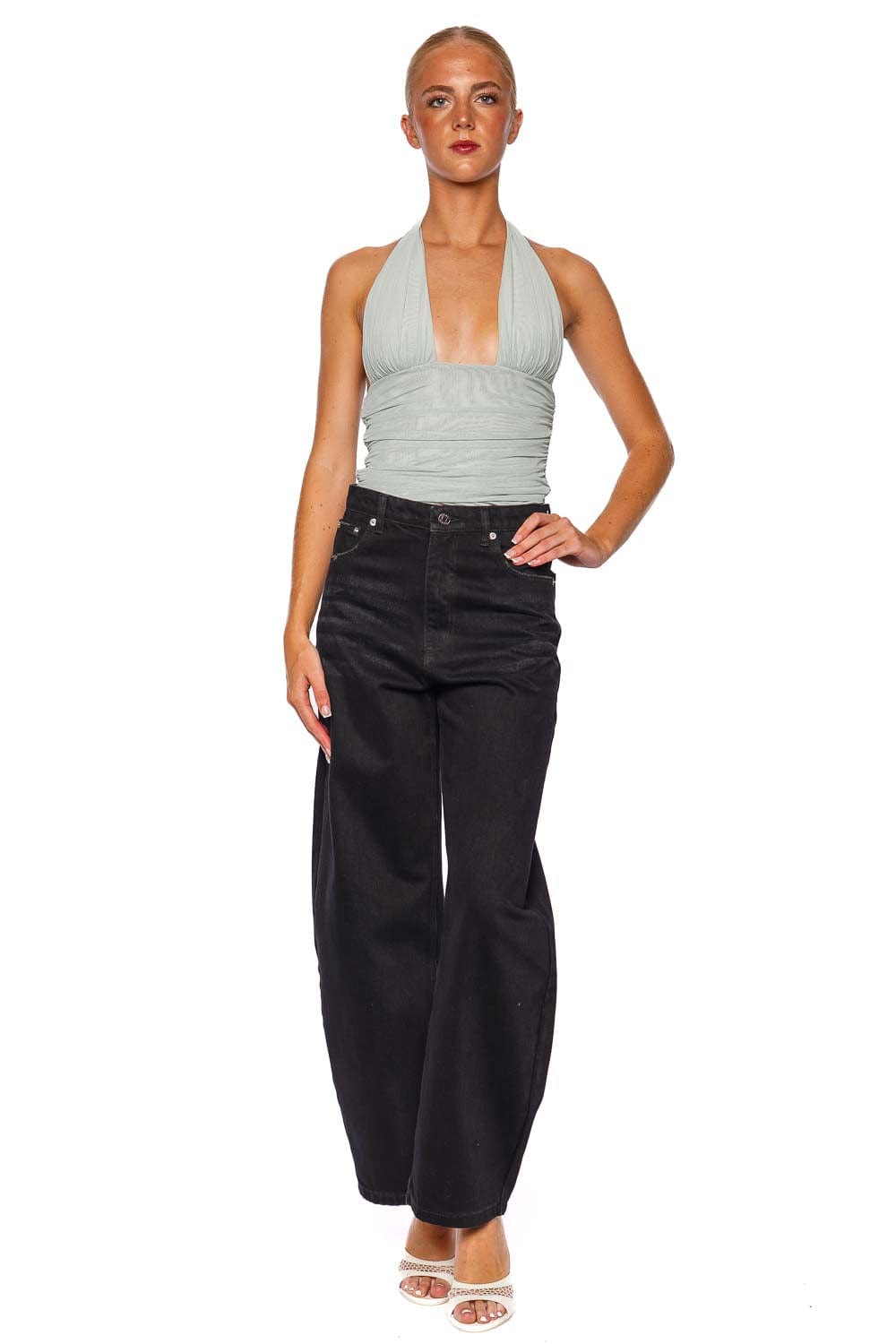 SER.O.YA Bimini Ruched Mesh Halter Top