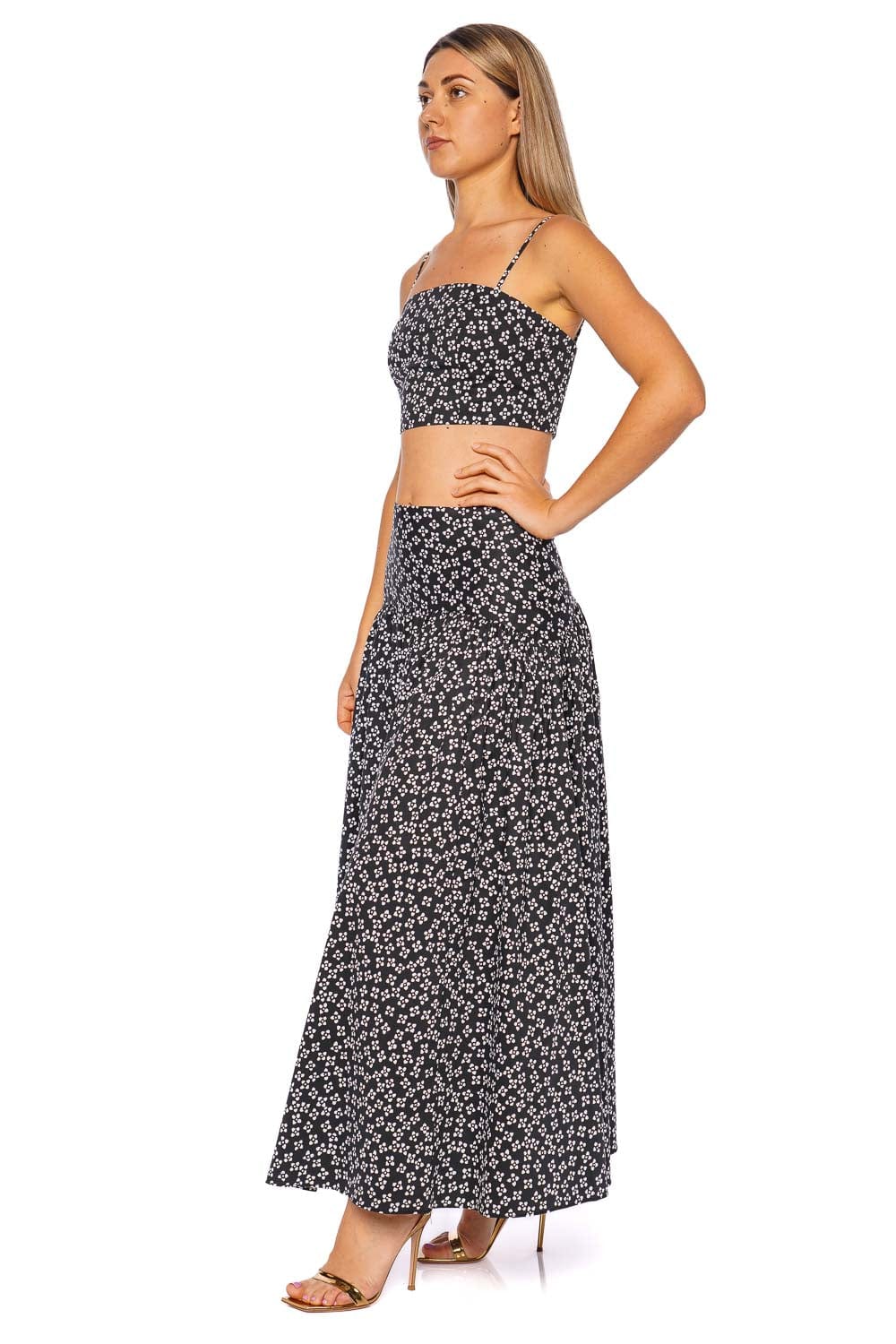 Staud Federico Black Floral Cropped Top