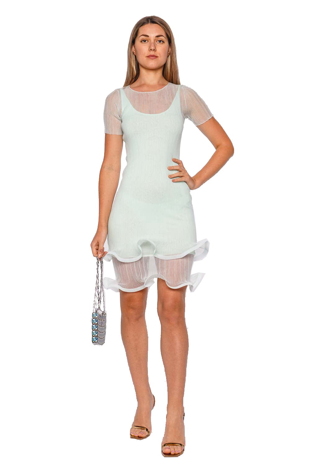 Jett Seafoam Plisse Short Sleeve Mini Dress