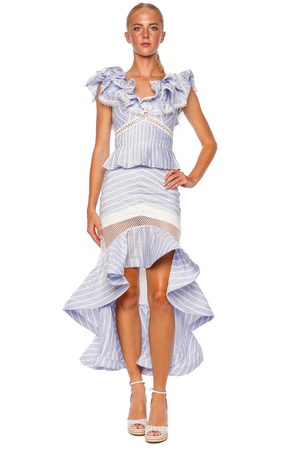 Marine Ruffled Linen Peplum Top