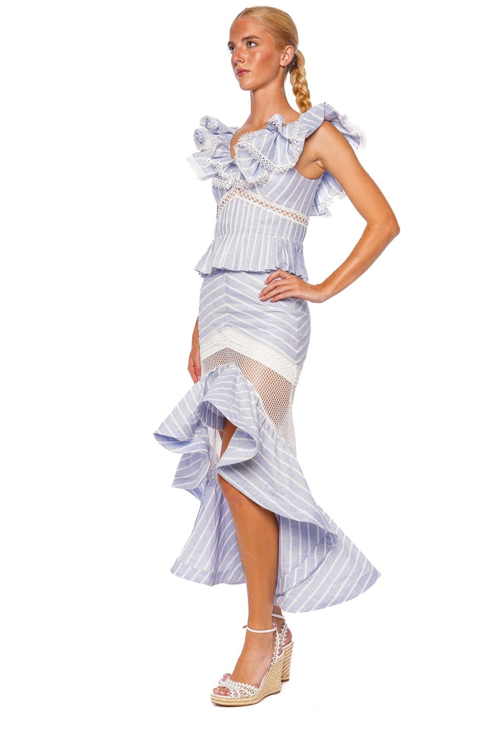 PatBO Marine Ruffled Linen Peplum Top