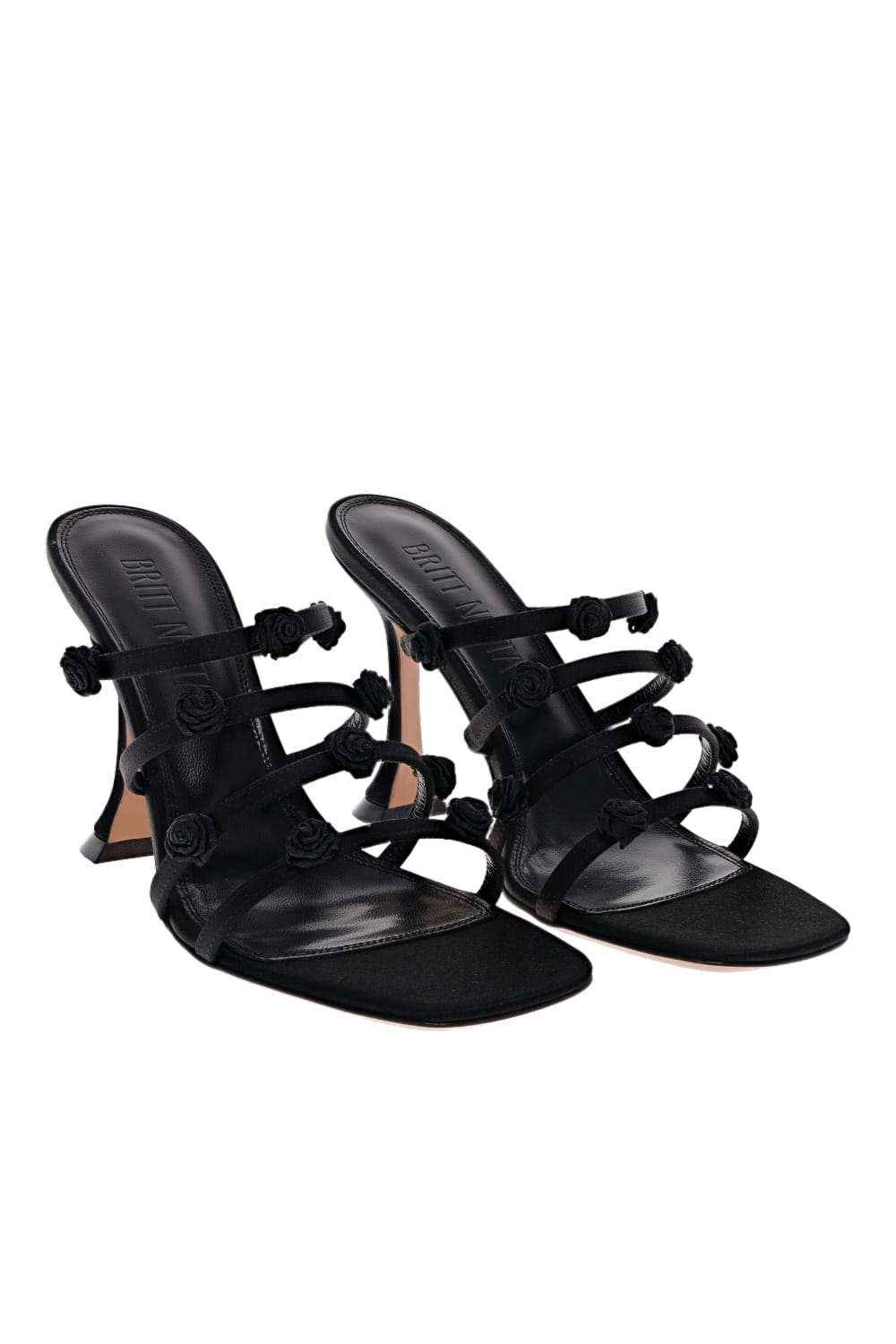 Britt Netta Juliet Black Rosette Satin Sandal