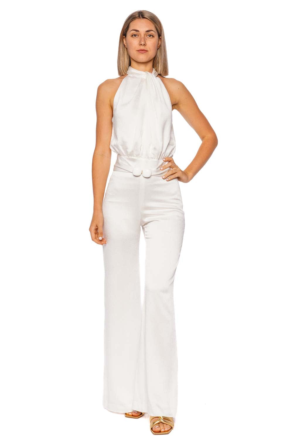 Silvia Tcherassi Siv White Satin Halter Jumpsuit