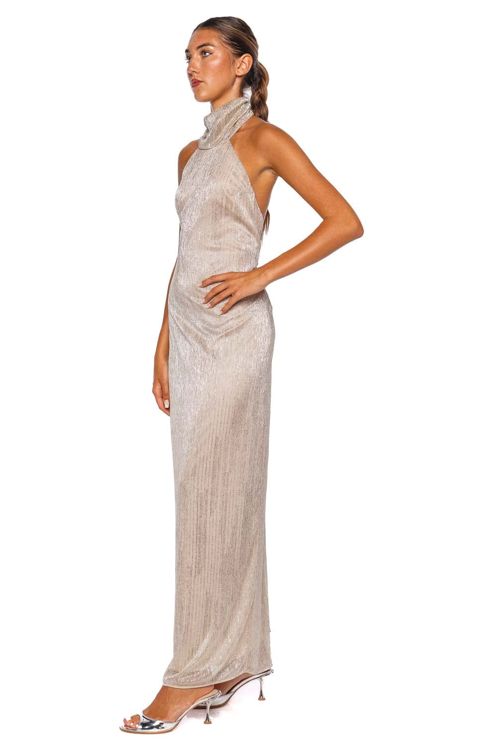 BAOBAB Chianti Pinot Metallic Halter Maxi Dress