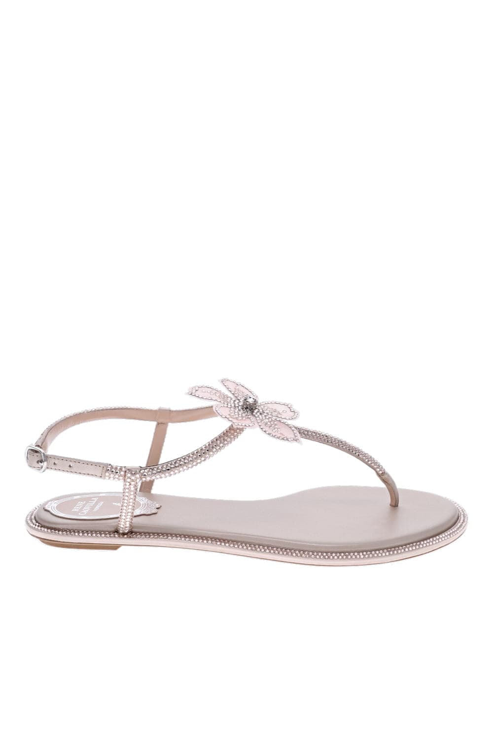 RENE CAOVILLA Floral Crystal Nude Flat Sandal