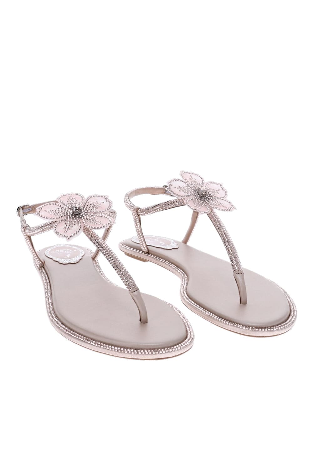 RENE CAOVILLA Floral Crystal Nude Flat Sandal