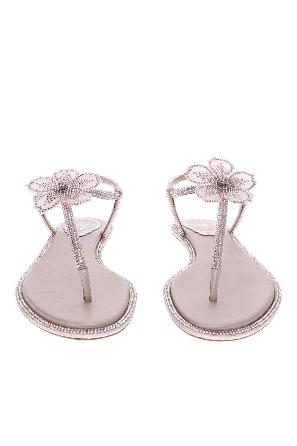 RENE CAOVILLA Floral Crystal Nude Flat Sandal