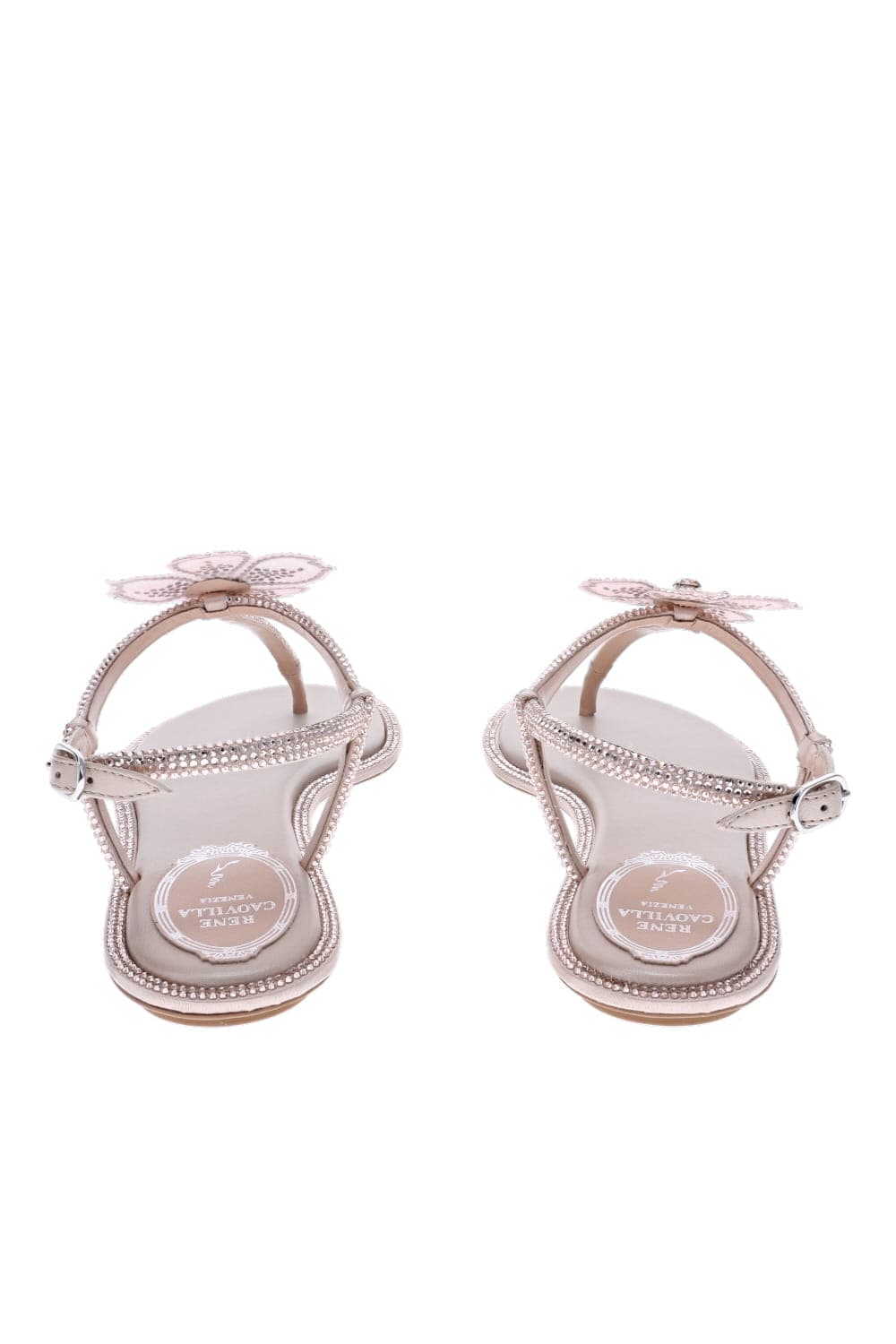 RENE CAOVILLA Floral Crystal Nude Flat Sandal