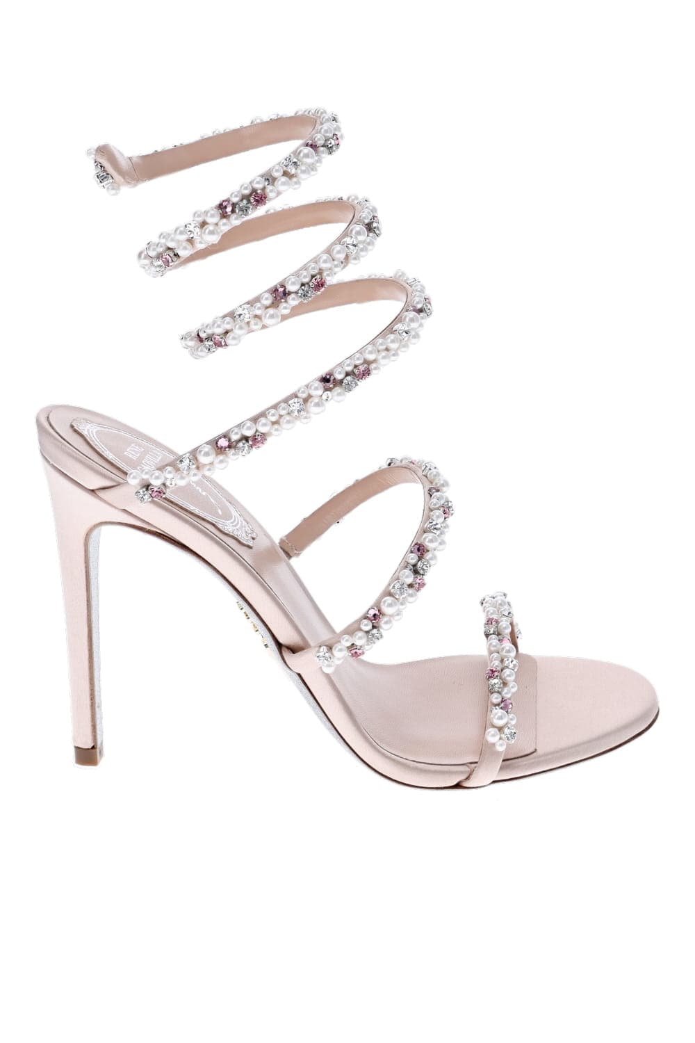 RENE CAOVILLA Rose Pearl Crystal Ankle Wrap Sandal