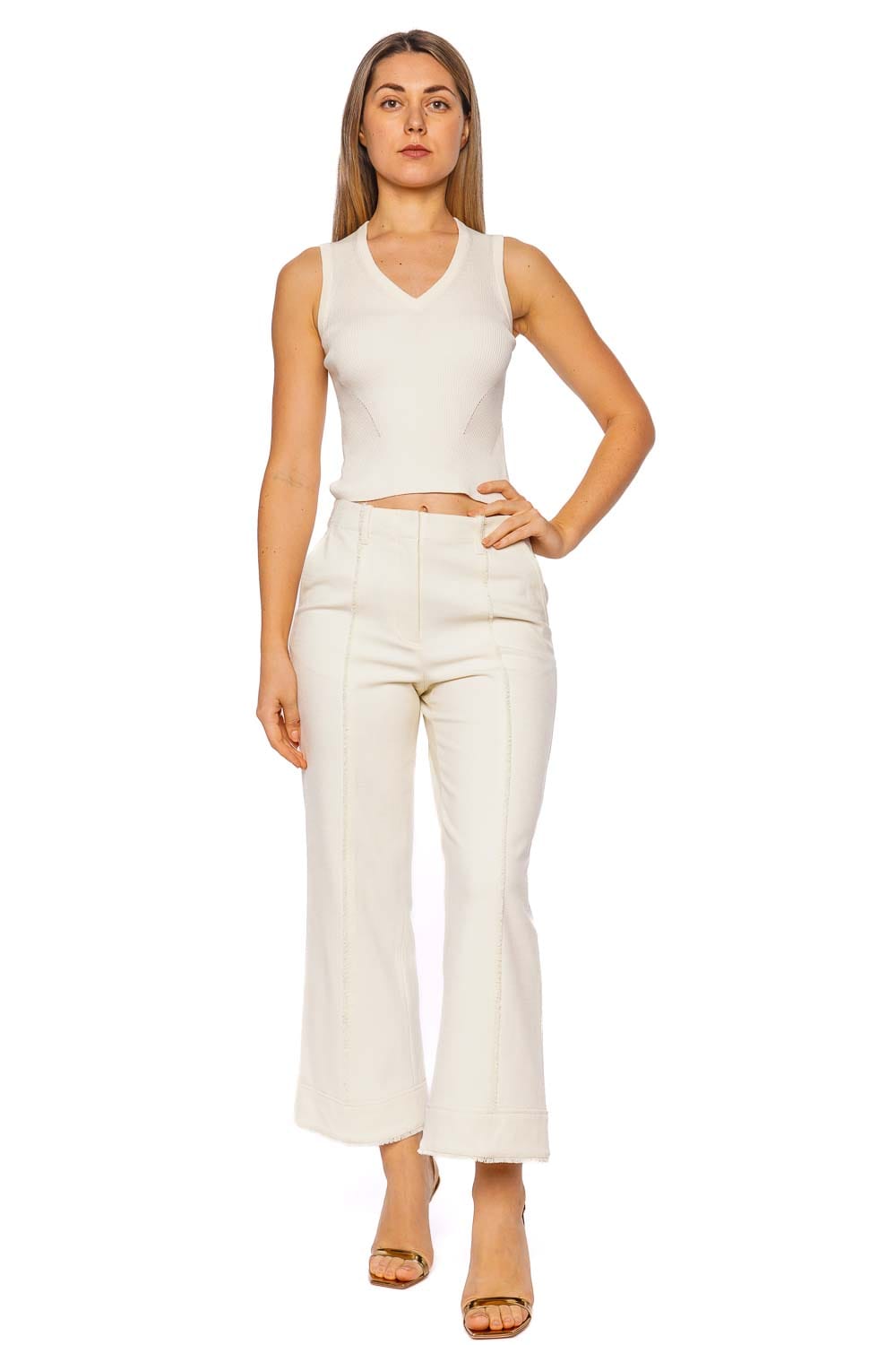 SIMKHAI Amenah Ivory Ribbed Knit Top