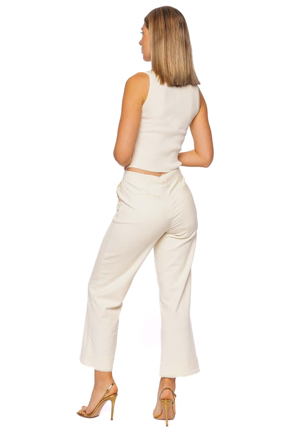 SIMKHAI Amenah Ivory Ribbed Knit Top