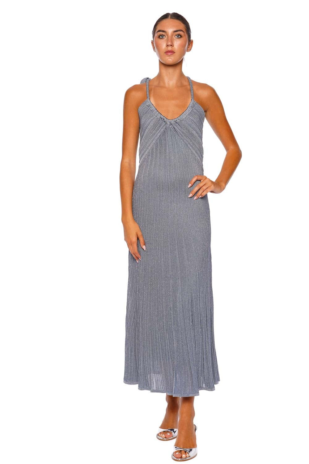 ZIMMERMANN Cascadian Metallic Knit Halter Midi Dress