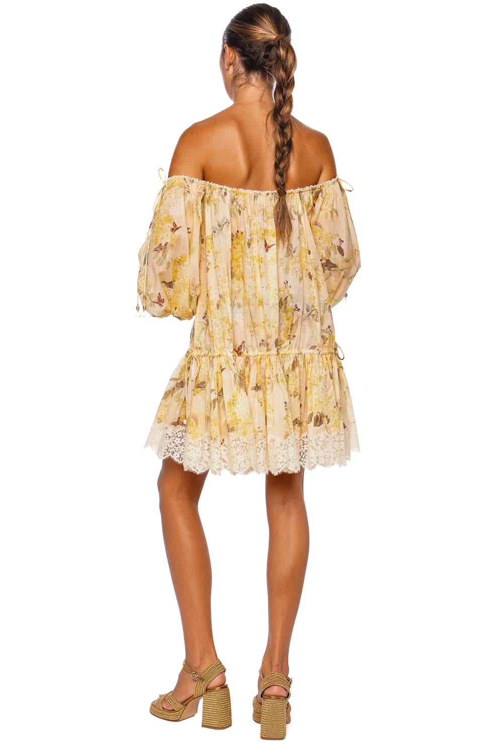 ZIMMERMANN Cascadian Yellow Floral Tiered Mini Dress