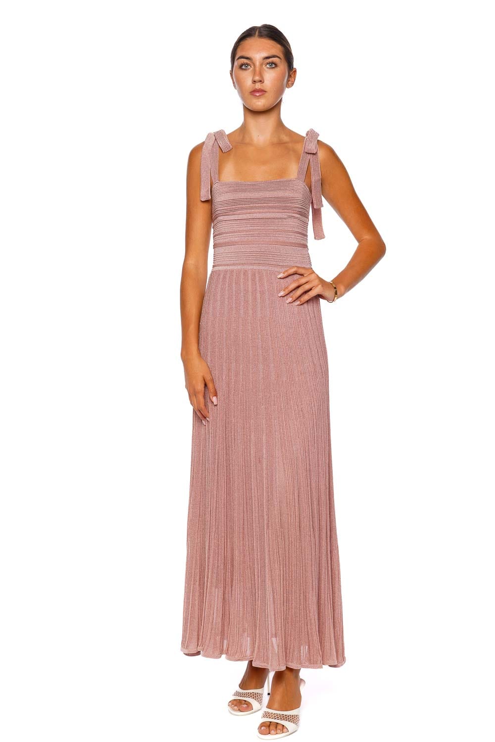 ZIMMERMANN Lucky Metallic Tie Shoulder Midi Dress