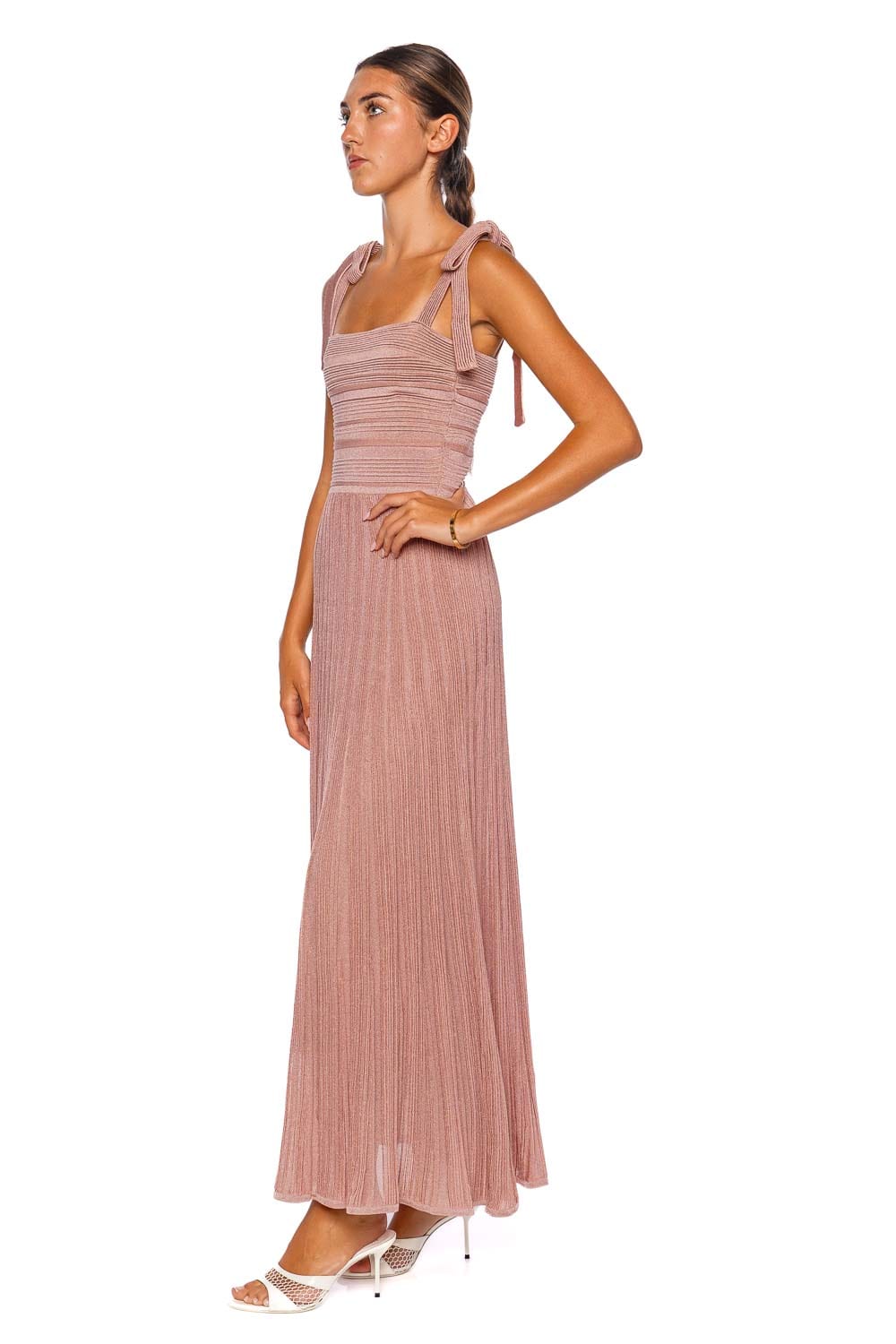 ZIMMERMANN Lucky Metallic Tie Shoulder Midi Dress