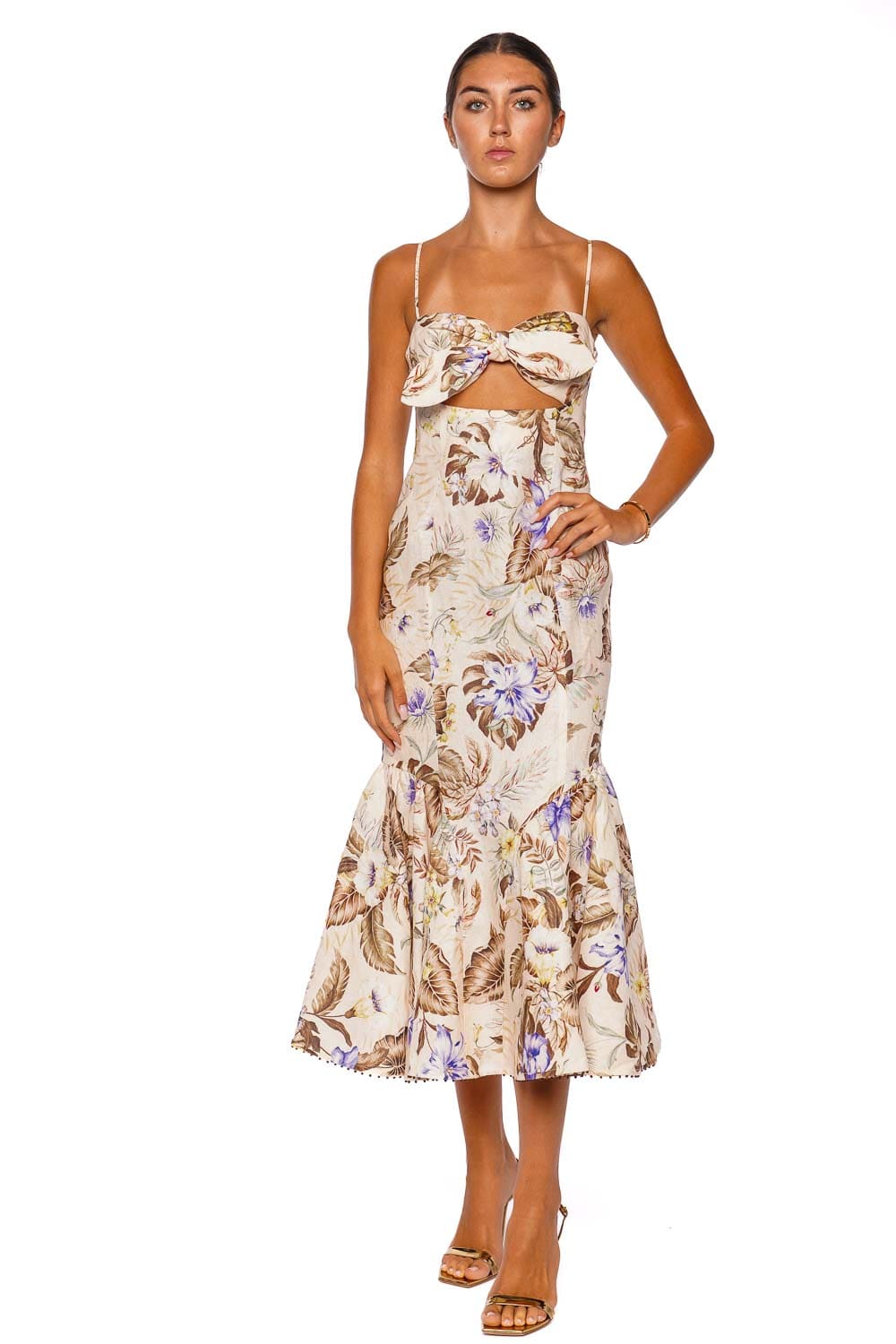 ZIMMERMANN Coco Floral Tie Front Midi Dress