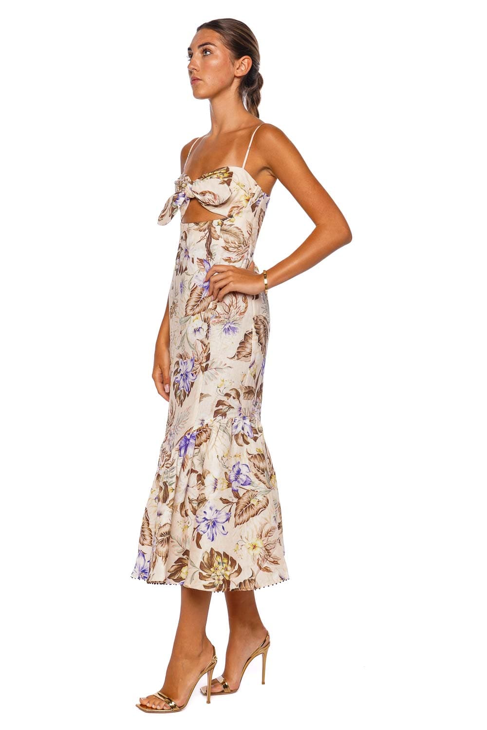 ZIMMERMANN Coco Floral Tie Front Midi Dress