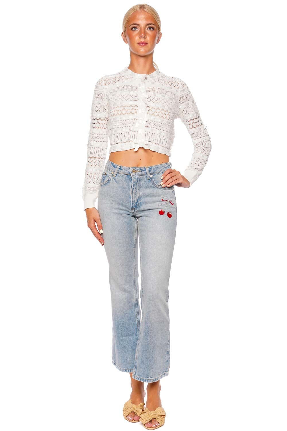 LoveShackFancy Roselline Ribbon Trim Bow Cardigan