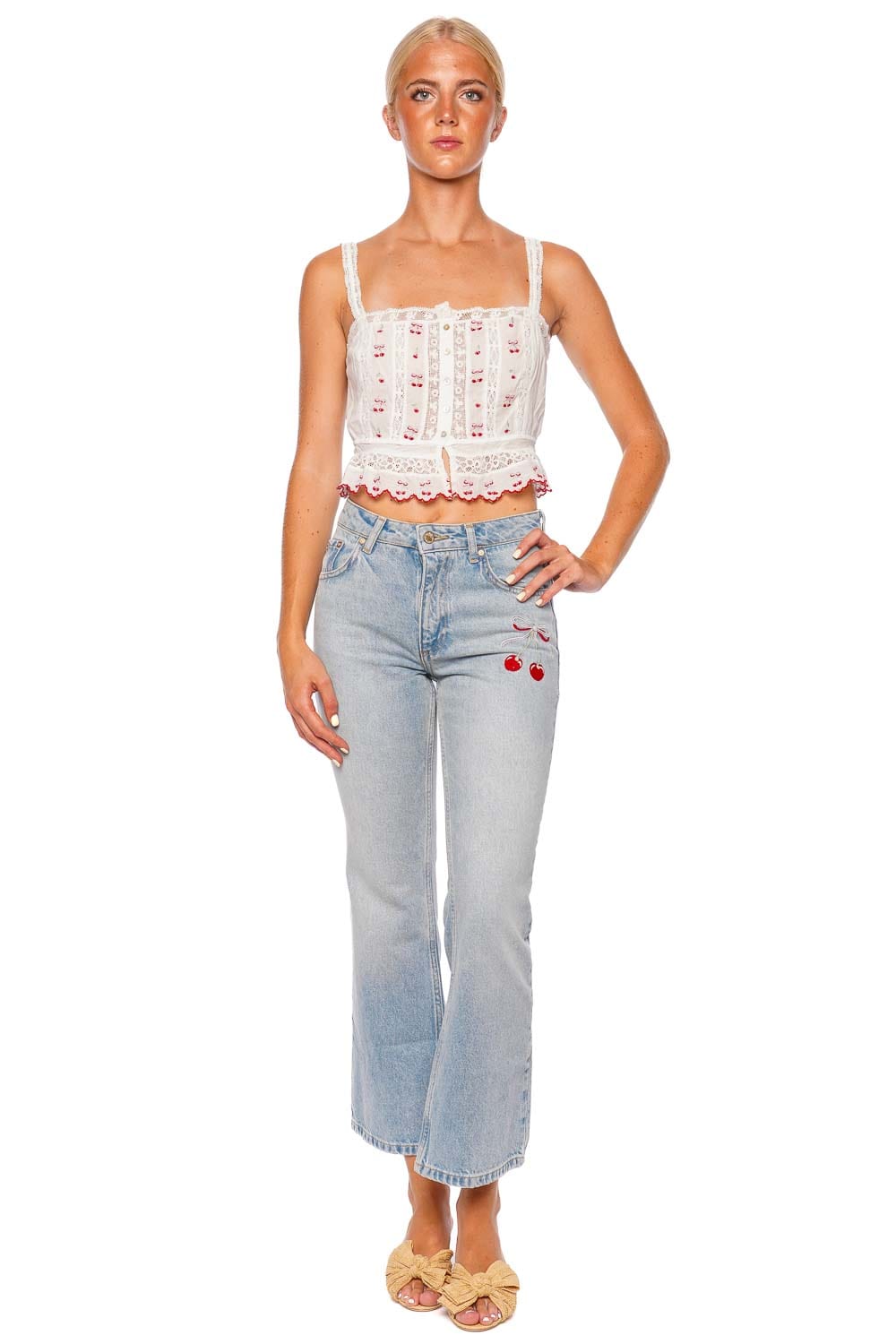 LoveShackFancy Vietta Cherry Lace Peplum Top