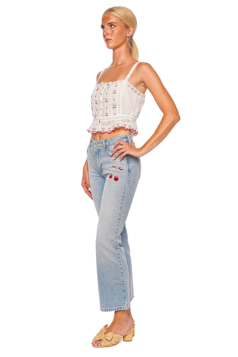 LoveShackFancy Vietta Cherry Lace Peplum Top