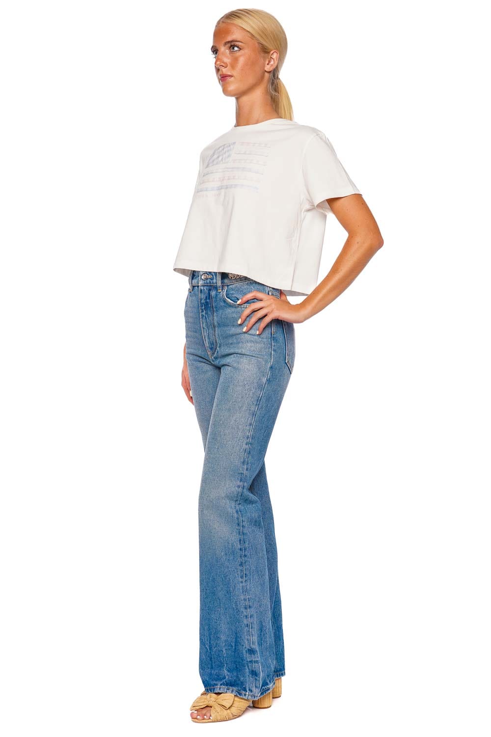 LoveShackFancy Nyssa White Faded Short Sleeve Tee