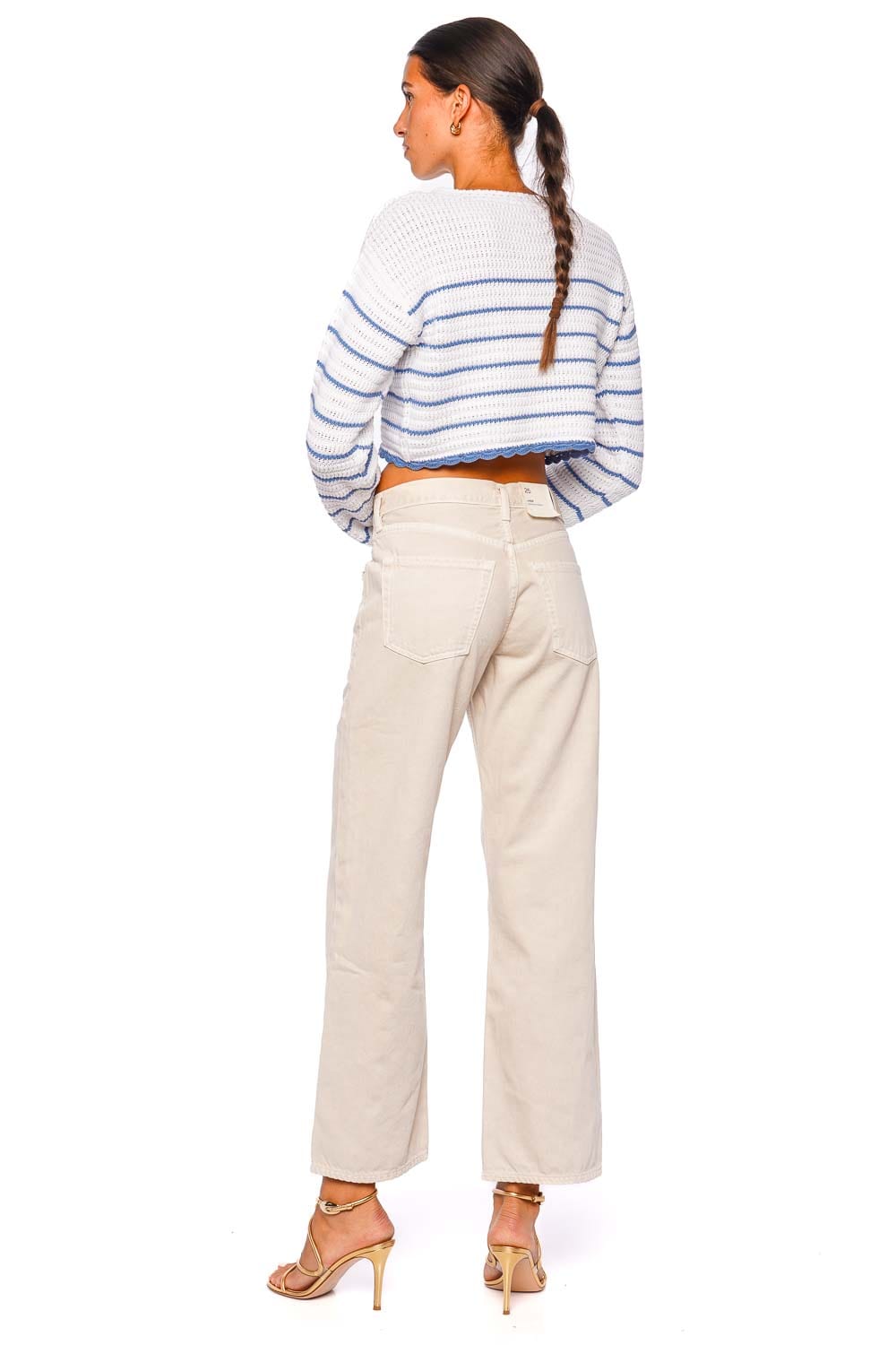 LoveShackFancy Shore Long Sleeve Cropped Pullover Maritime Stripes