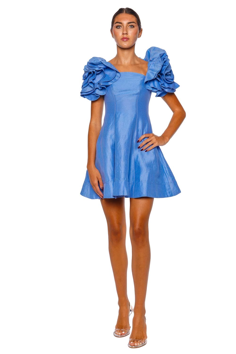 Aje. Twlya Rosette Oyster Blue Mini Dress Aje. Twlya Rosette Oyster Blue Mini Dress