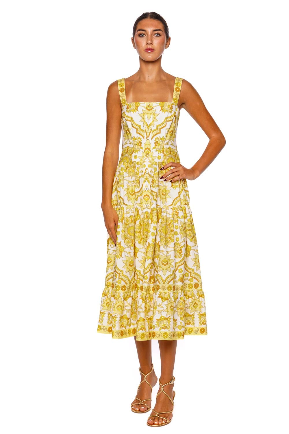 Cara Cara Margarita Mystic Yellow Tiered Midi Dress
