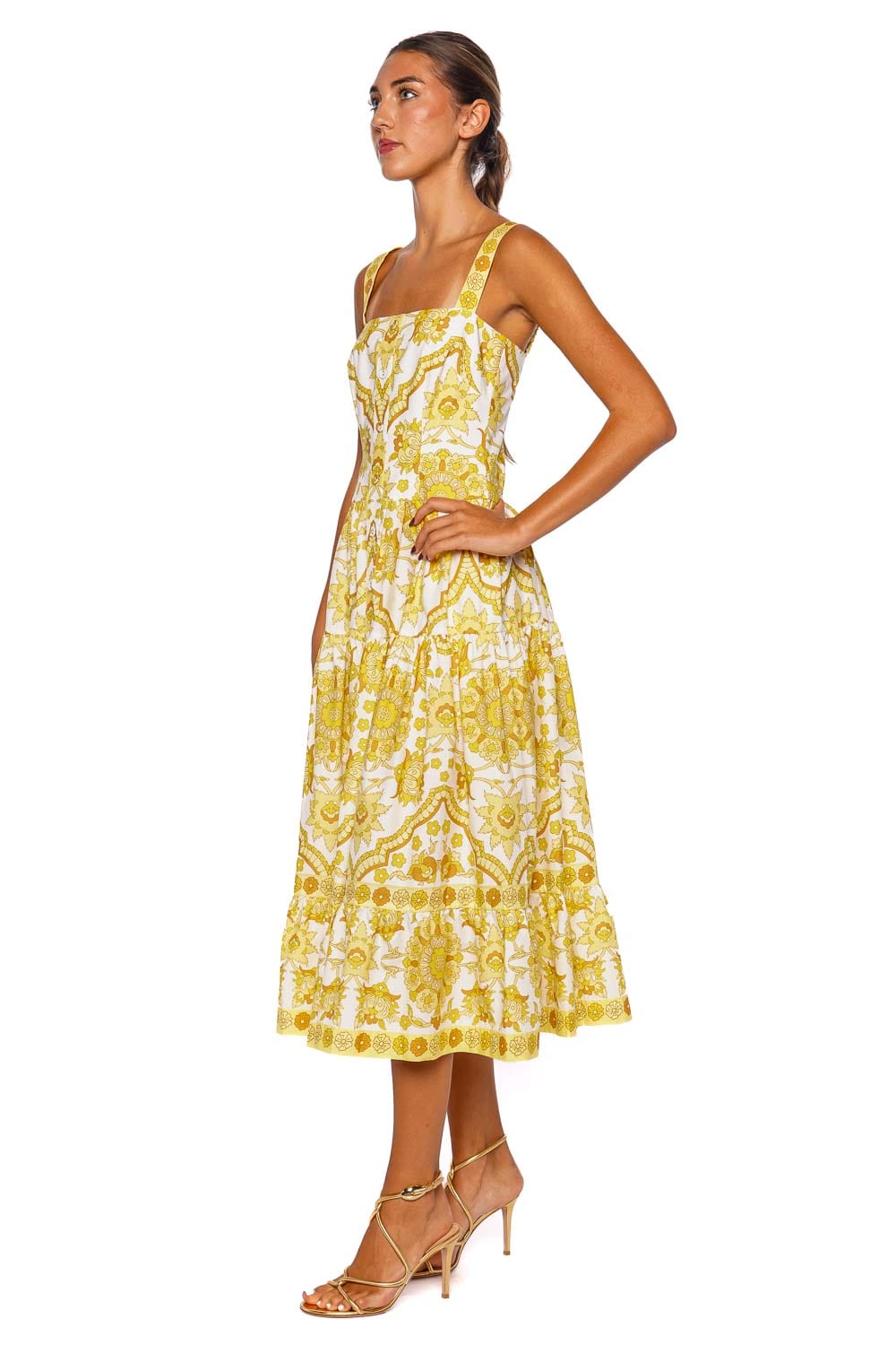 Cara Cara Margarita Mystic Yellow Tiered Midi Dress
