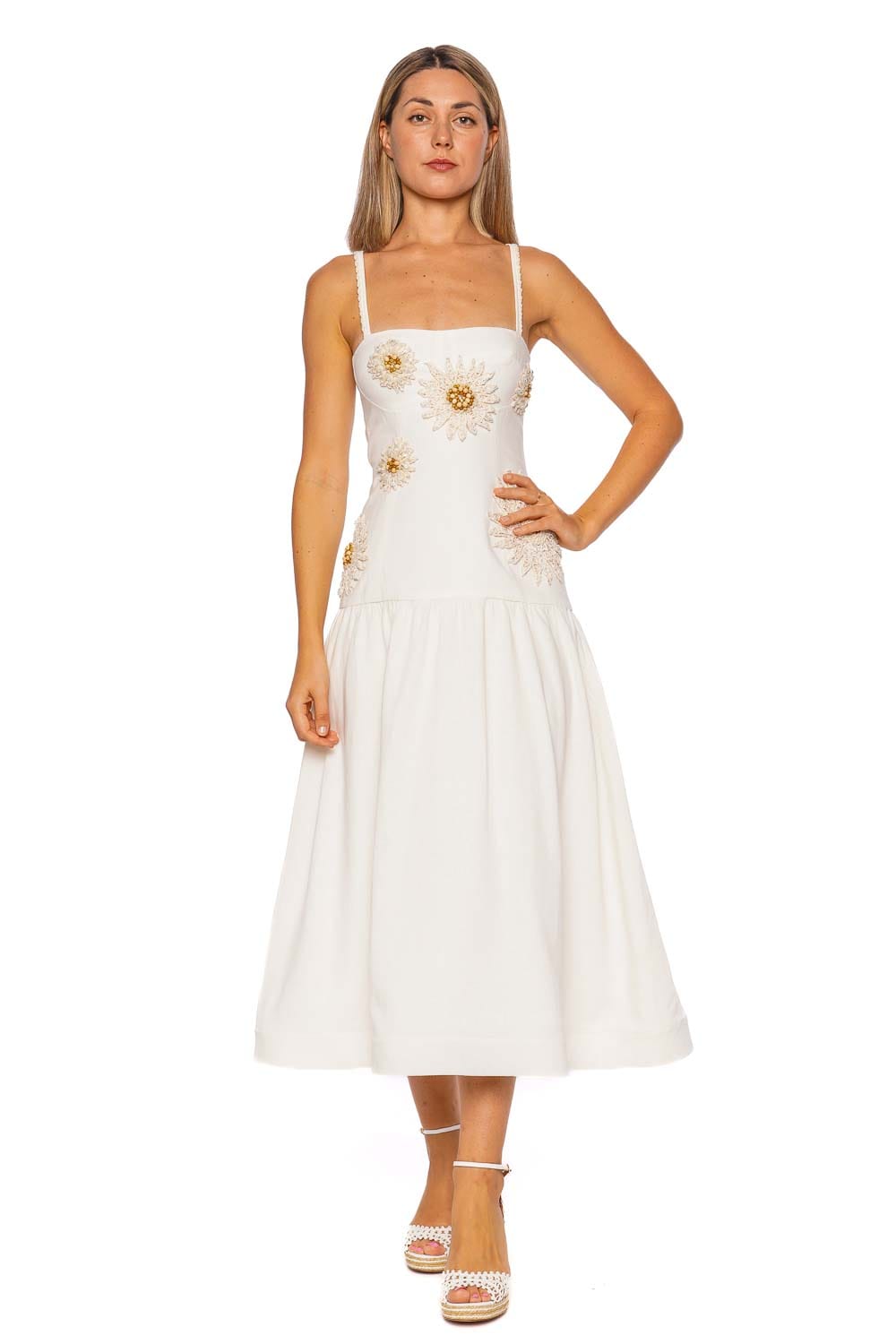 PatBO Tropic Flower Embroidered Midi Dress