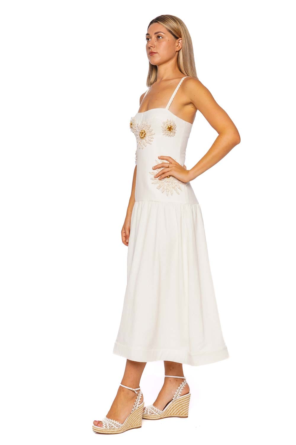 PatBO Tropic Flower Embroidered Midi Dress