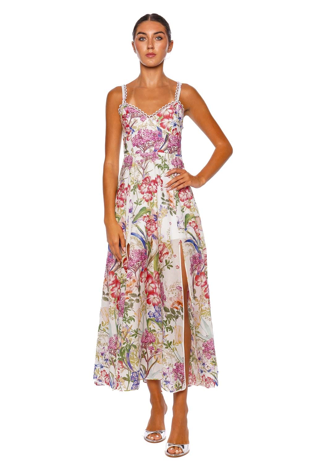 CHARO RUIZ IBIZA Iraso White Botanical Lace Midi Dress