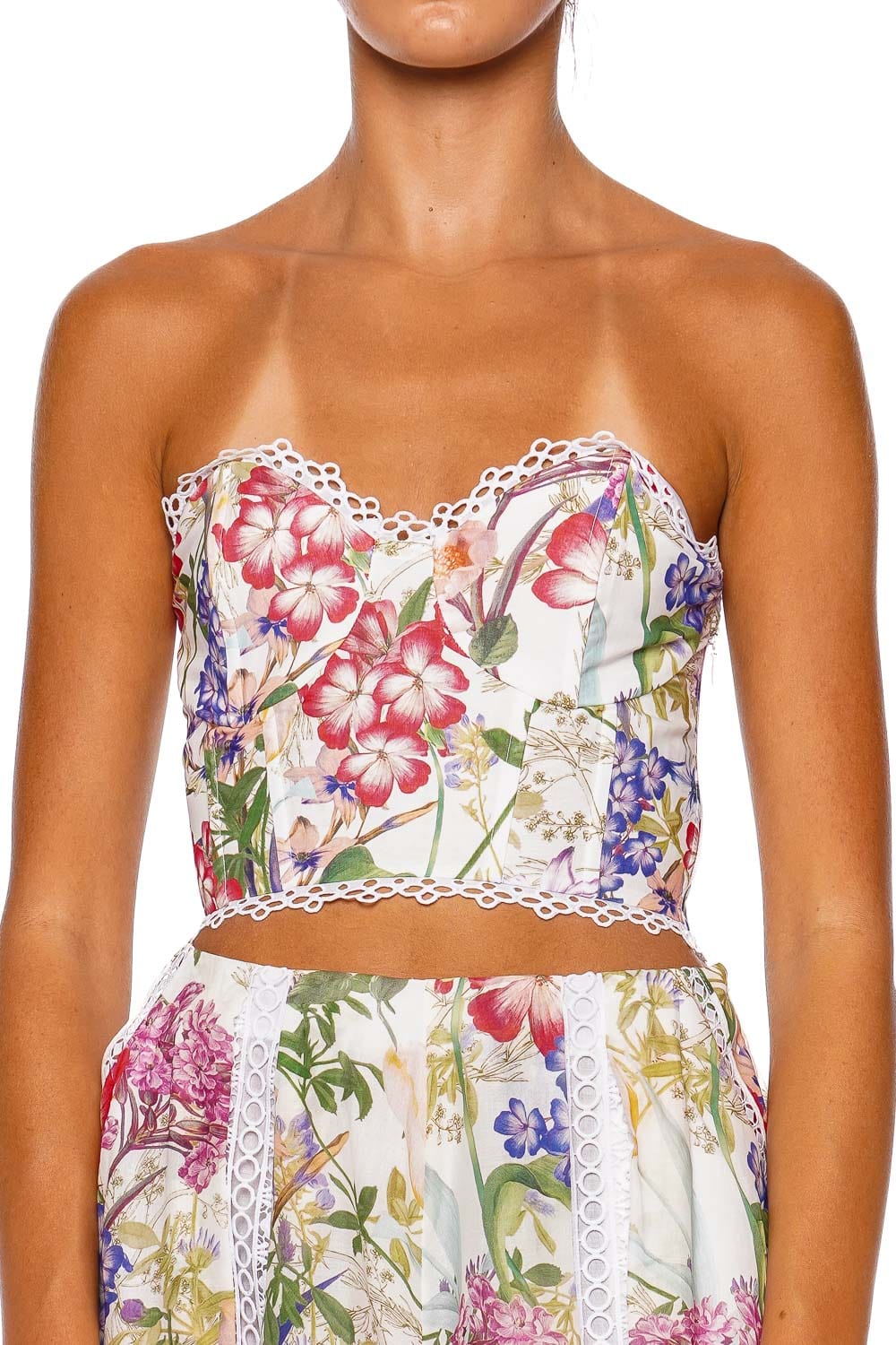 CHARO RUIZ IBIZA Bio White Botanical Embroidered Bustier Top
