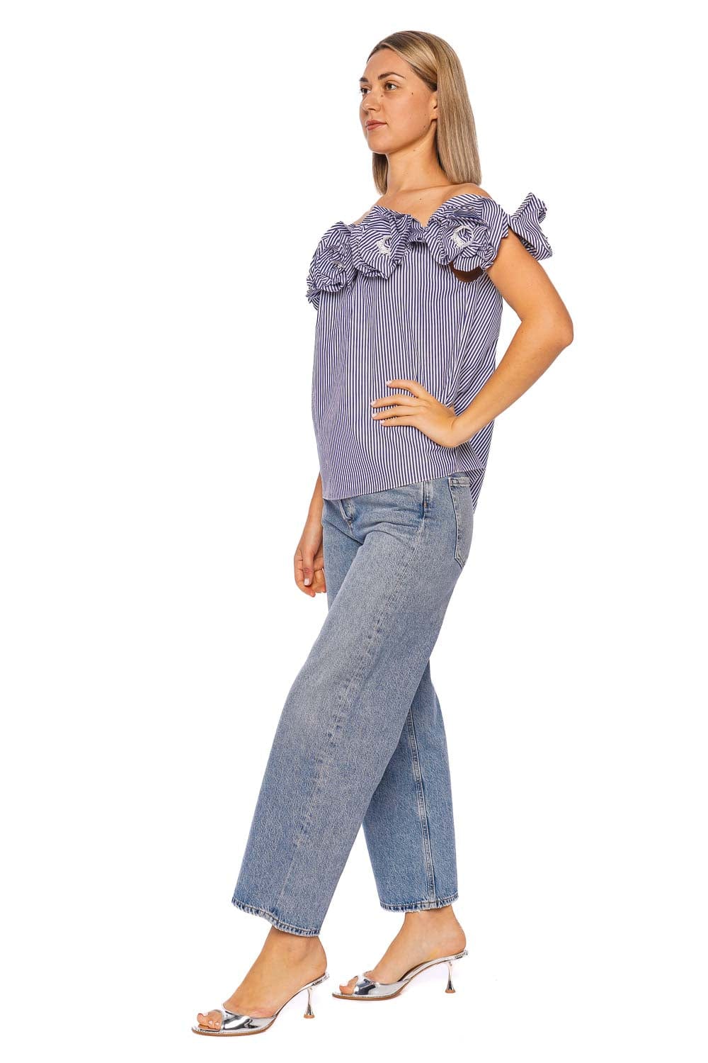 Carolina Herrera EMB FLOWER OFF SHOULDER TOP E2511E216SCS WHITE/BLUE