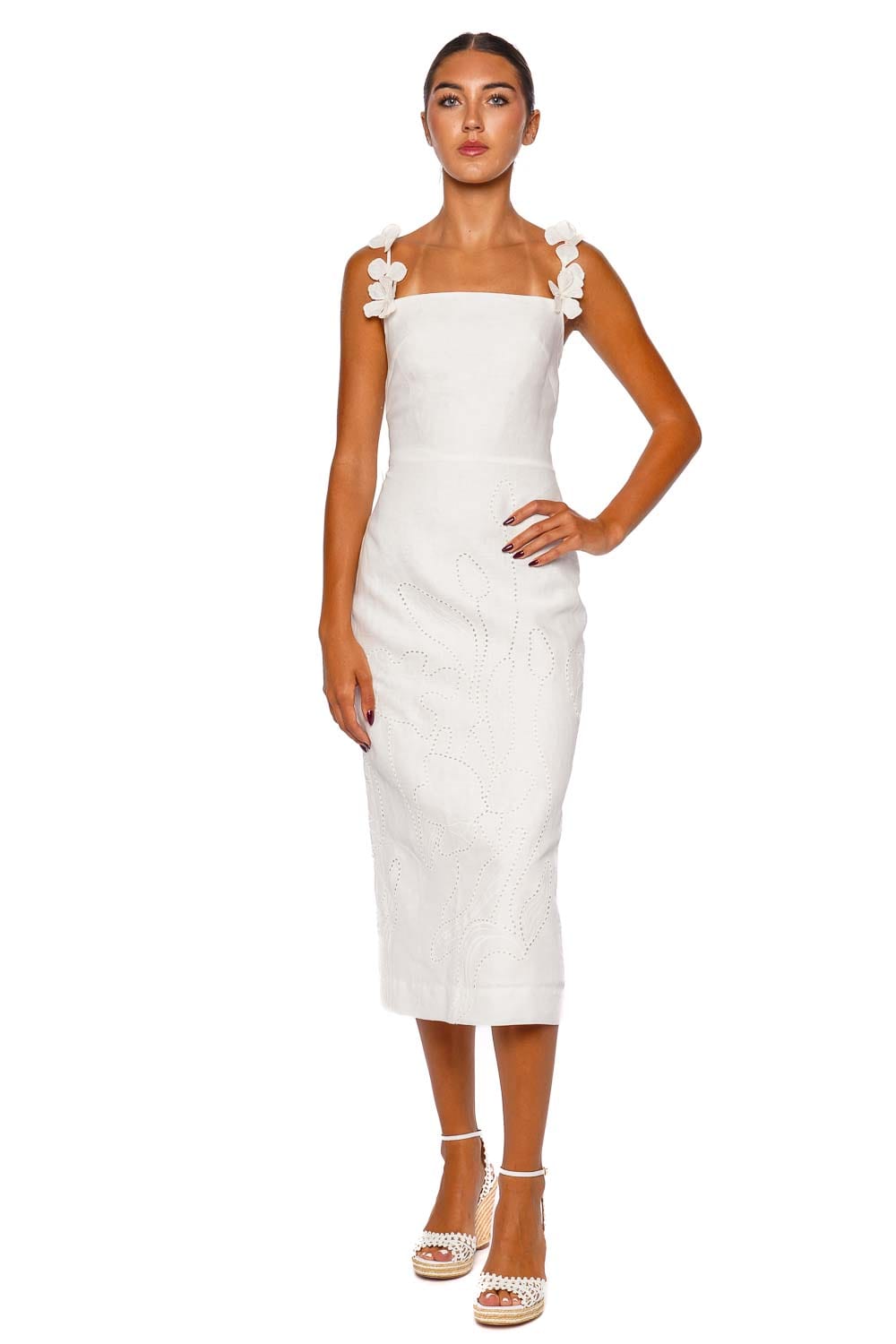 Andres Otalora Petalos Floral Embroidered Linen Midi Dress
