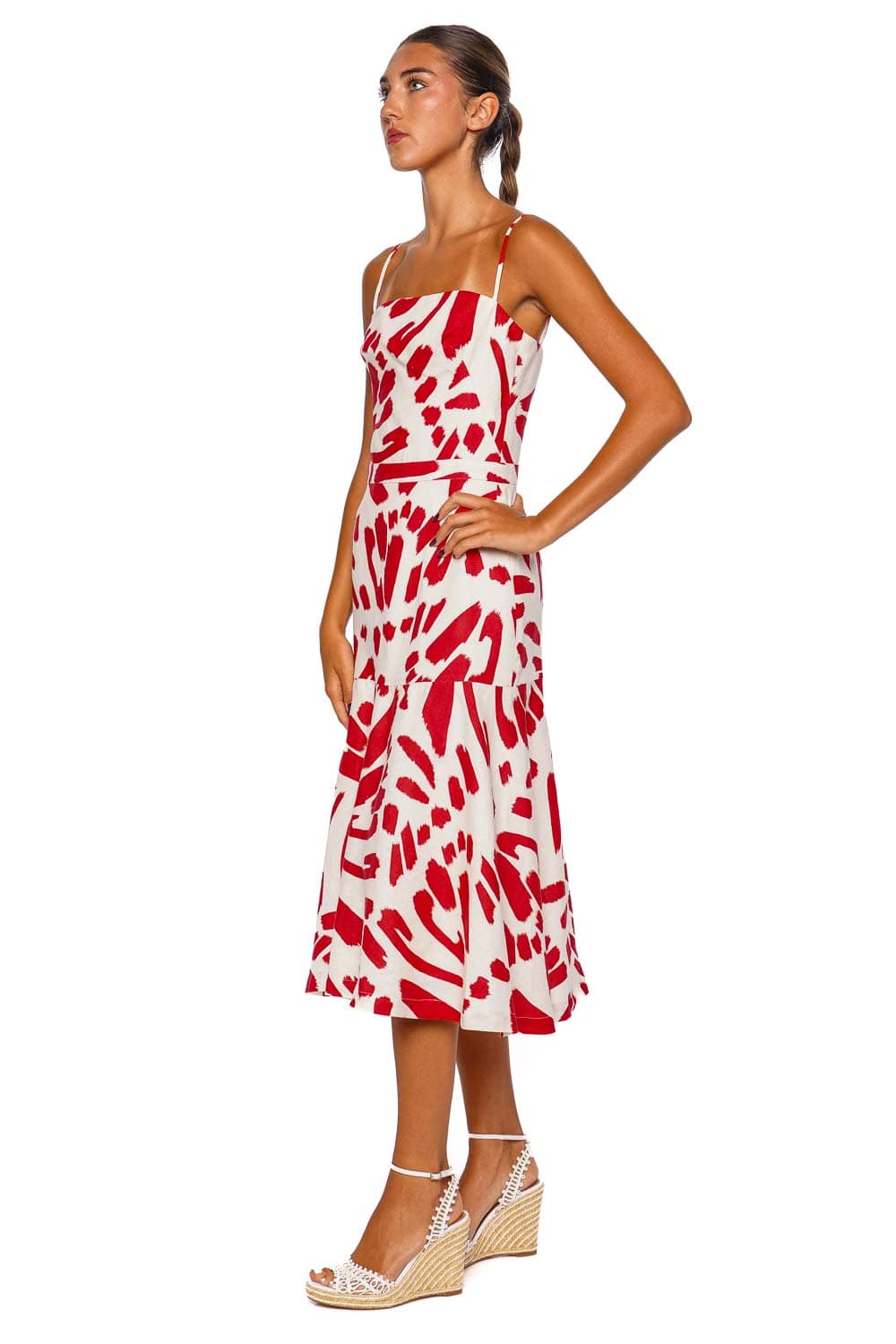 Andres Otalora Susurros Scarlet Papillon Linen Midi Dress