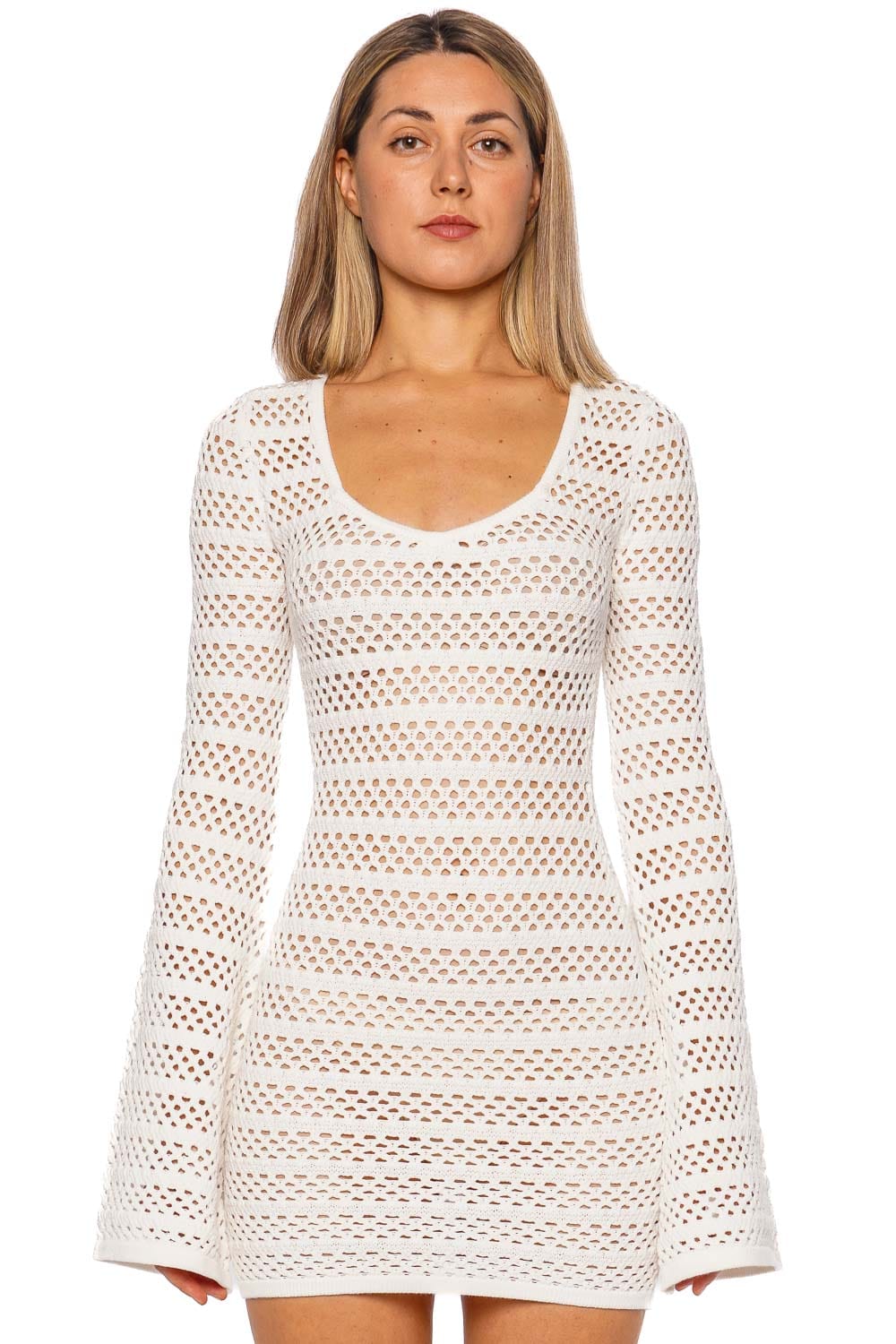 SER.O.YA Sophie Long Sleeve Open Knit Mini Dress
