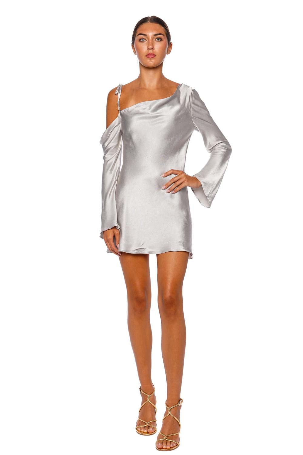 Shona Joy La Lune Asymmetrical Long Sleeve Mini Dress