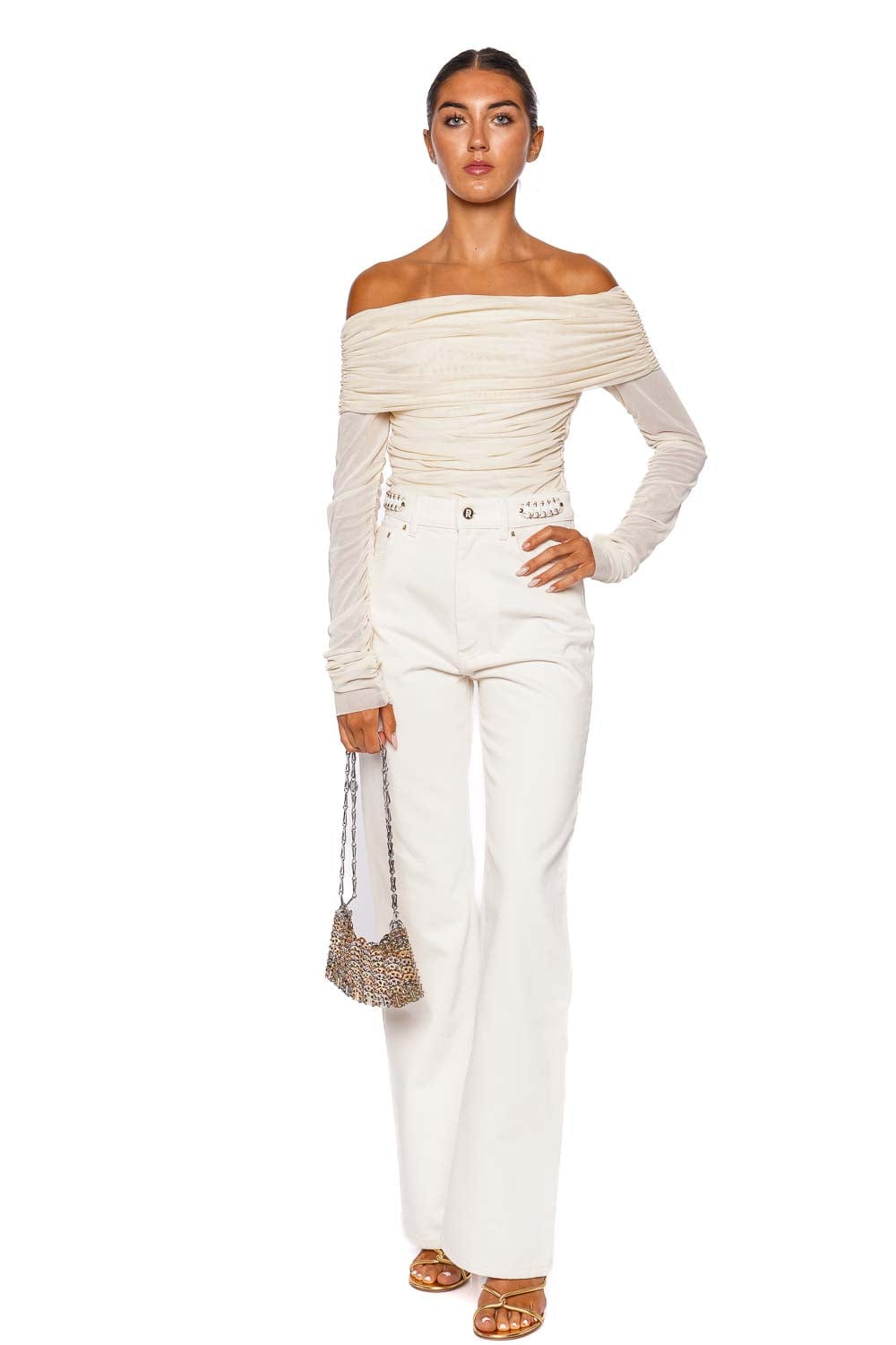 Rabanne Off White Embellished Denim Pant