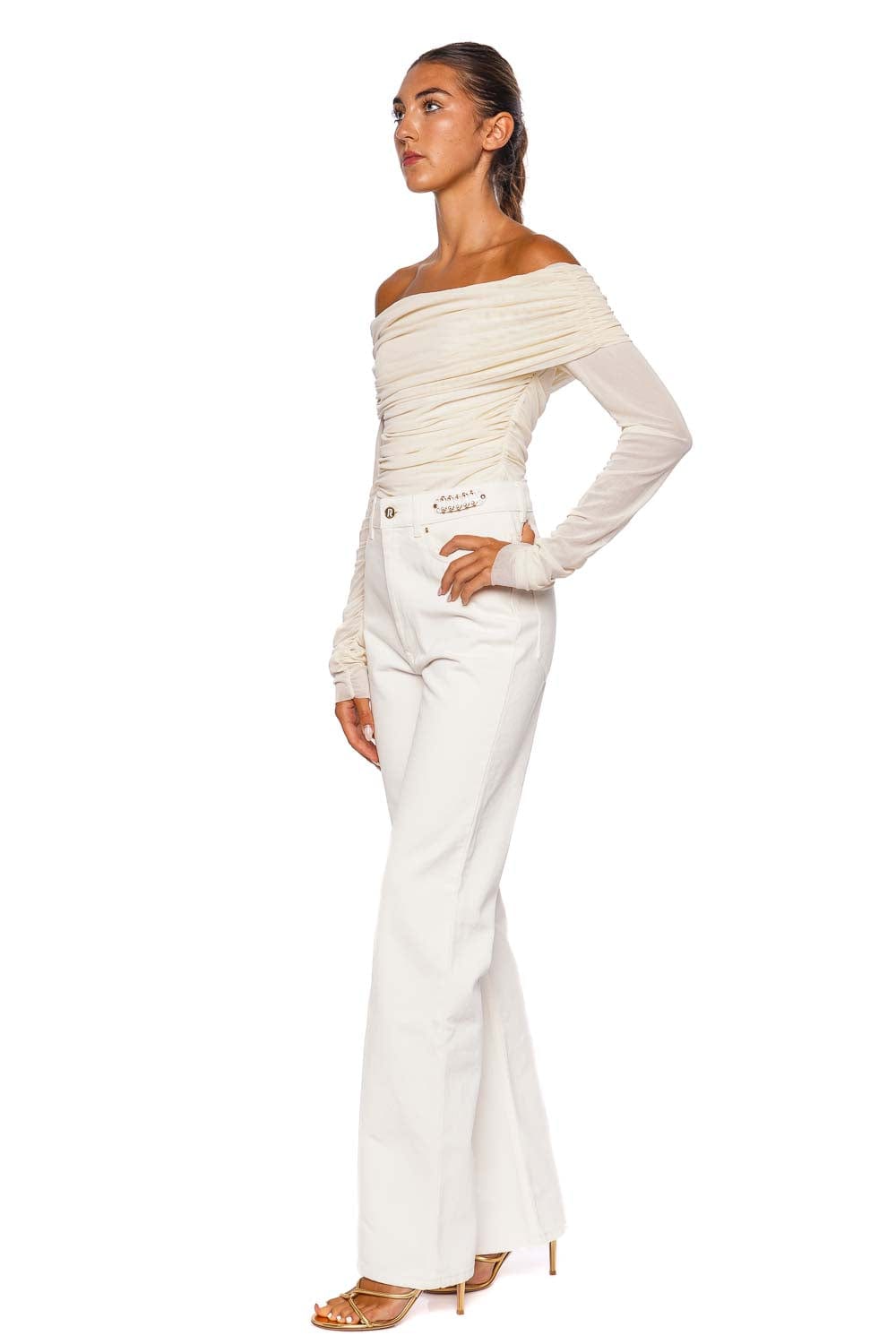 Rabanne Off White Embellished Denim Pant