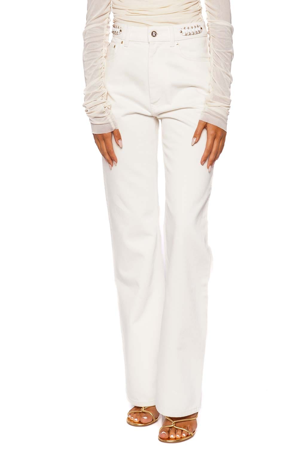 Rabanne Off White Embellished Denim Pant