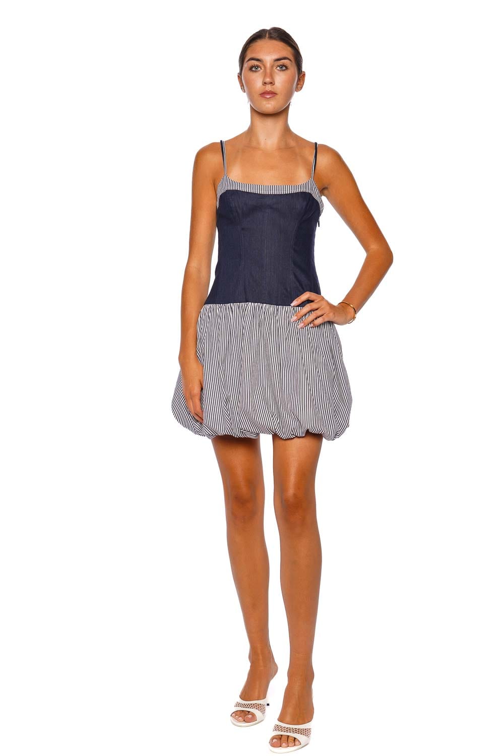SIMKHAI Fifi Midnight Stripe Bubble Mini Dress